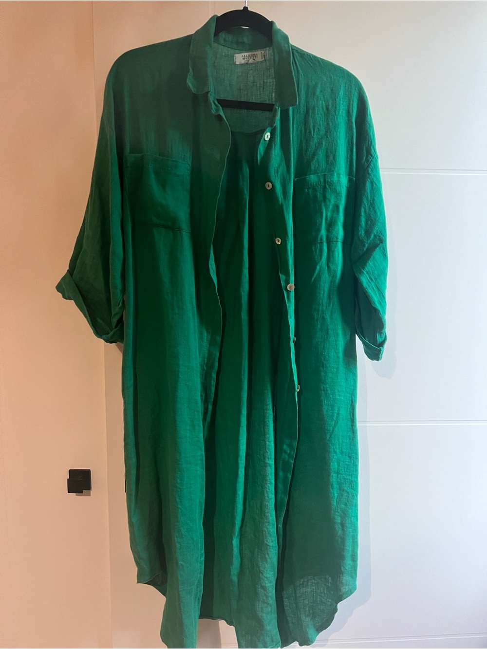 Long linen Relaxed Button-Up Shirt - Green